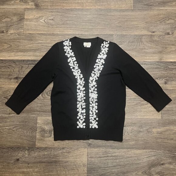 Kate Spade Sequined Kati Cardigan Black White Size Medium - Picture 7 of 10